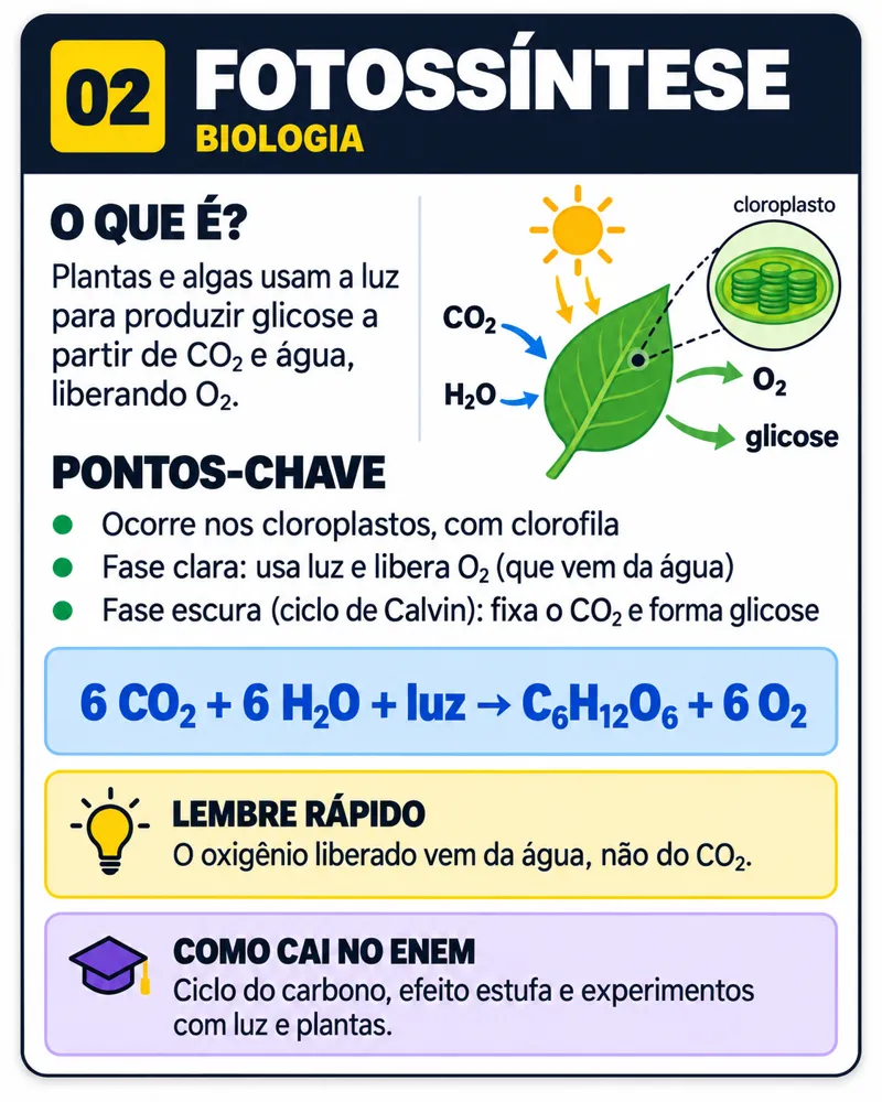 Flashcard de Biologia: Fotossíntese