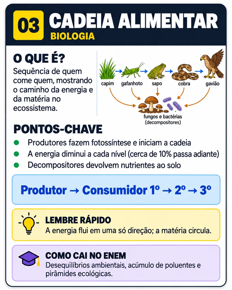 Flashcard de Biologia: Cadeia alimentar