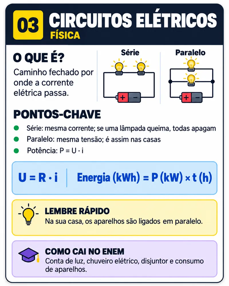 Flashcard de Física: Circuitos elétricos