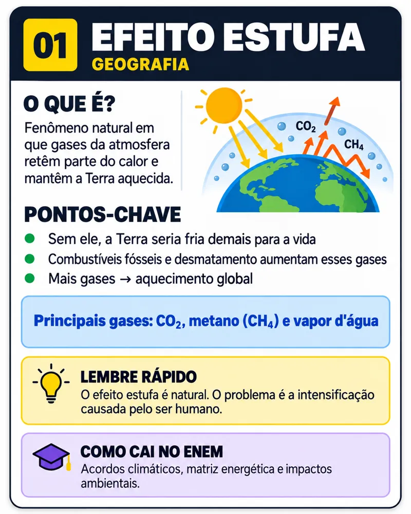 Flashcard de Geografia: Efeito estufa