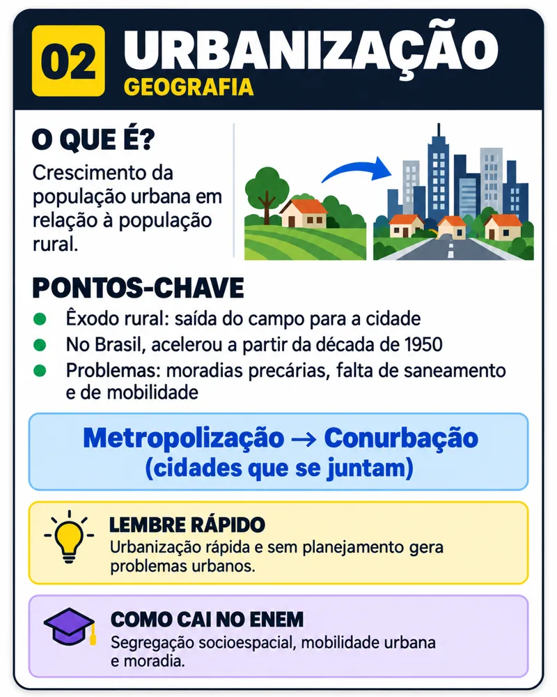 Flashcard de Geografia: Urbanização