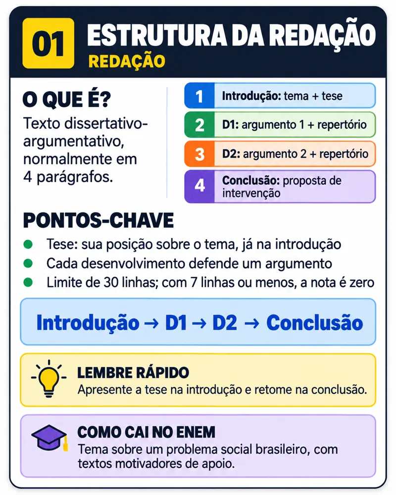 Flashcard de Redação: Estrutura da redação